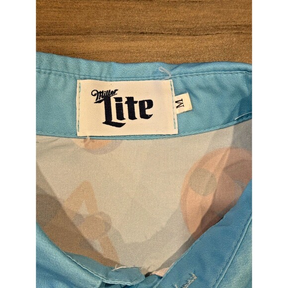 Miller Lite Beer Summer Beach Pool Short Sleeve Button Up Shirt Size Medium - Picture 4 of 5